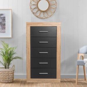 Sleek bedroom storage solution in oak and grey