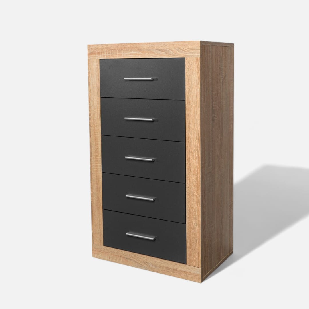 Modern chest of drawers in oak and grey