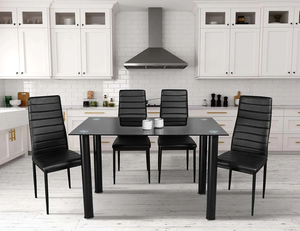 Glass Dining Table Set Seater Faux Leather Dining