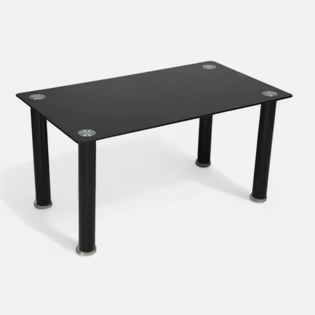 Sleek black glass coffee table in modern living room setting