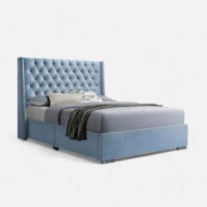 Blue Velvet Double Bed in Bedroom Setting