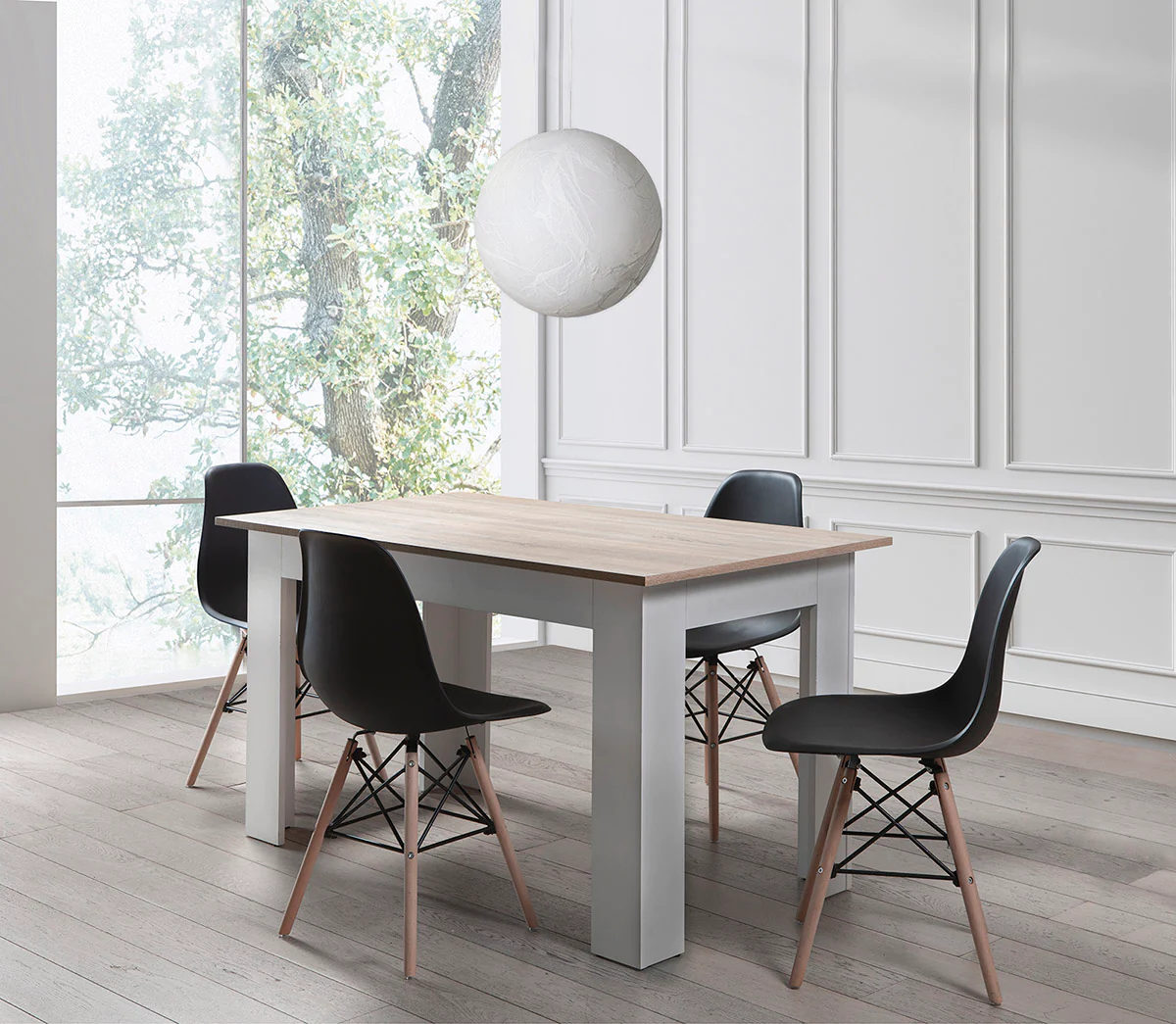 Wooden Dining Table Set with 4 Chairs - Nordic Style White & Oak - Image 18