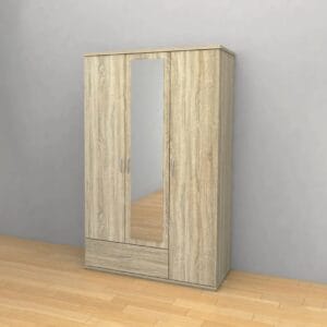 3-Door Wardrobe in Oak/White Finish
