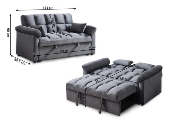 Pull Out Fabric Double Sofa Bed - 2 Seater Sleeper Sofa