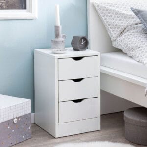 White Wooden Bedside Table with Three Drawers