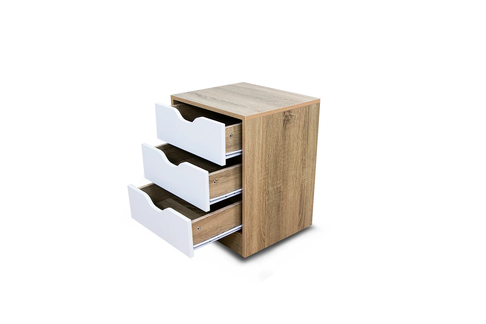 Contemporary White and Oak Bedside Table with Ample Storage