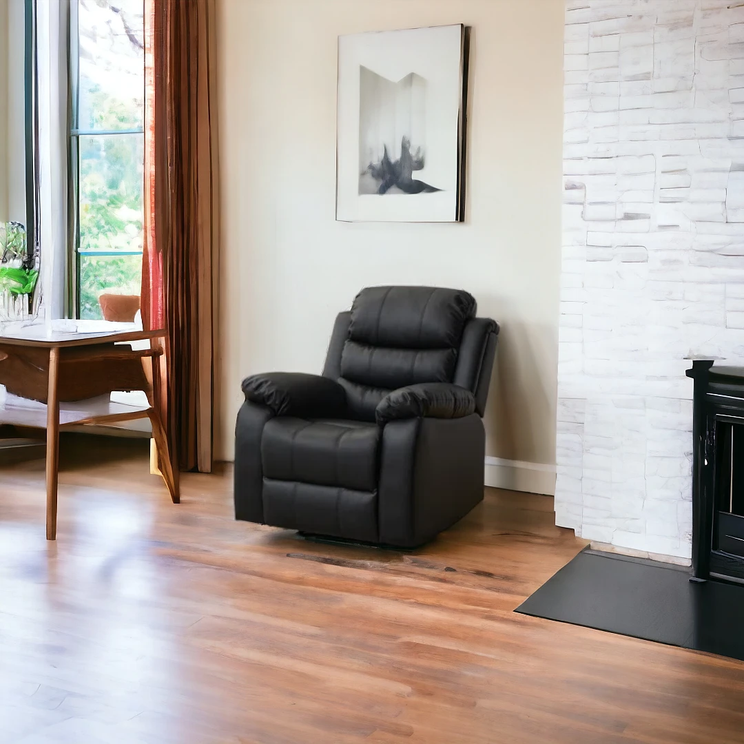 Black leather recliner sofa single seat front view