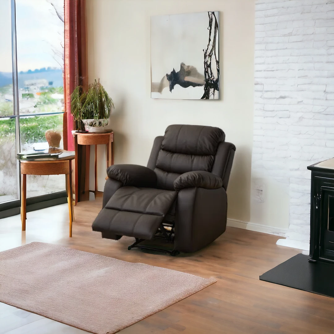 Elegant brown leather recliner chair side view