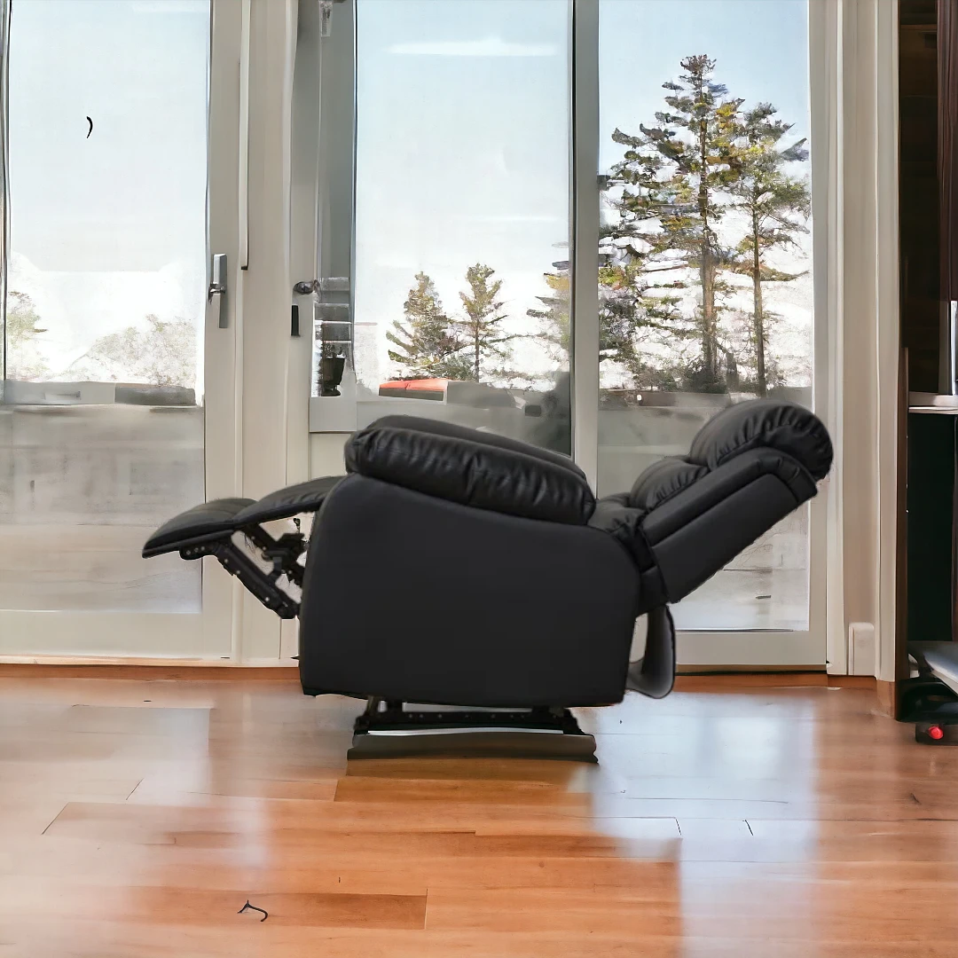 Elegant black leather recliner chair side view