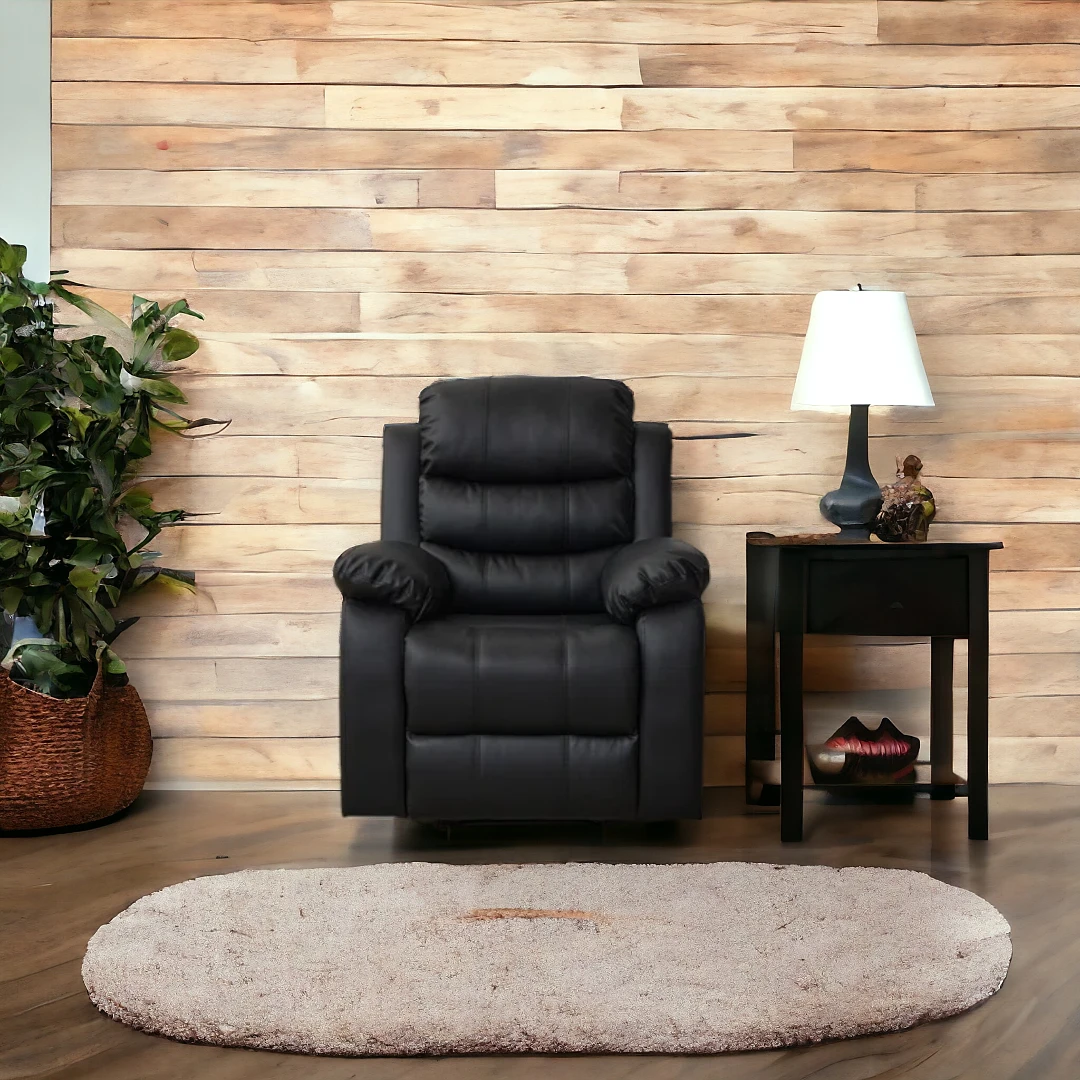 Premium black leather recliner armchair angle shot