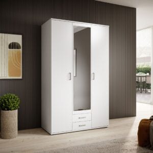White Wardrobe with Built-in Mirror
