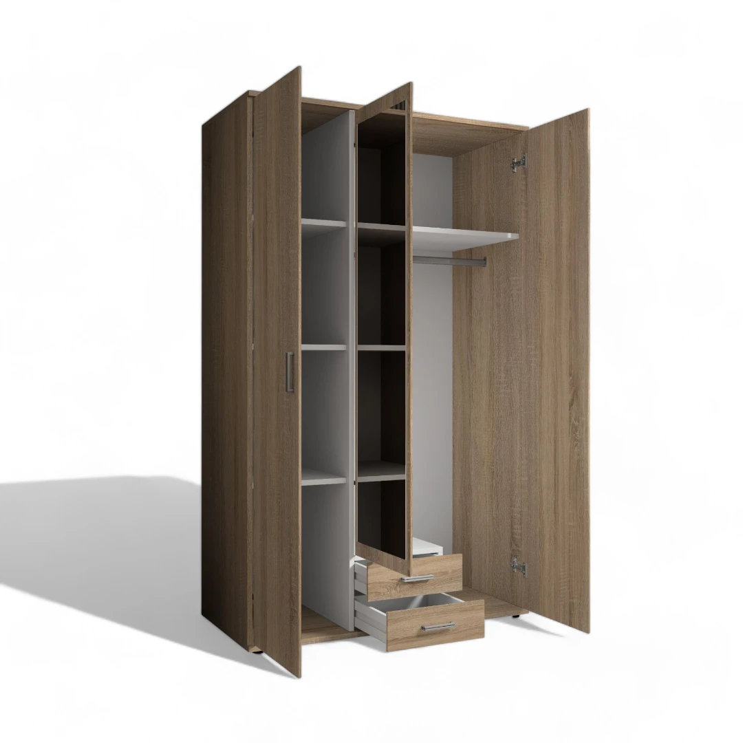 Oak Wardrobe with Built-in Mirror