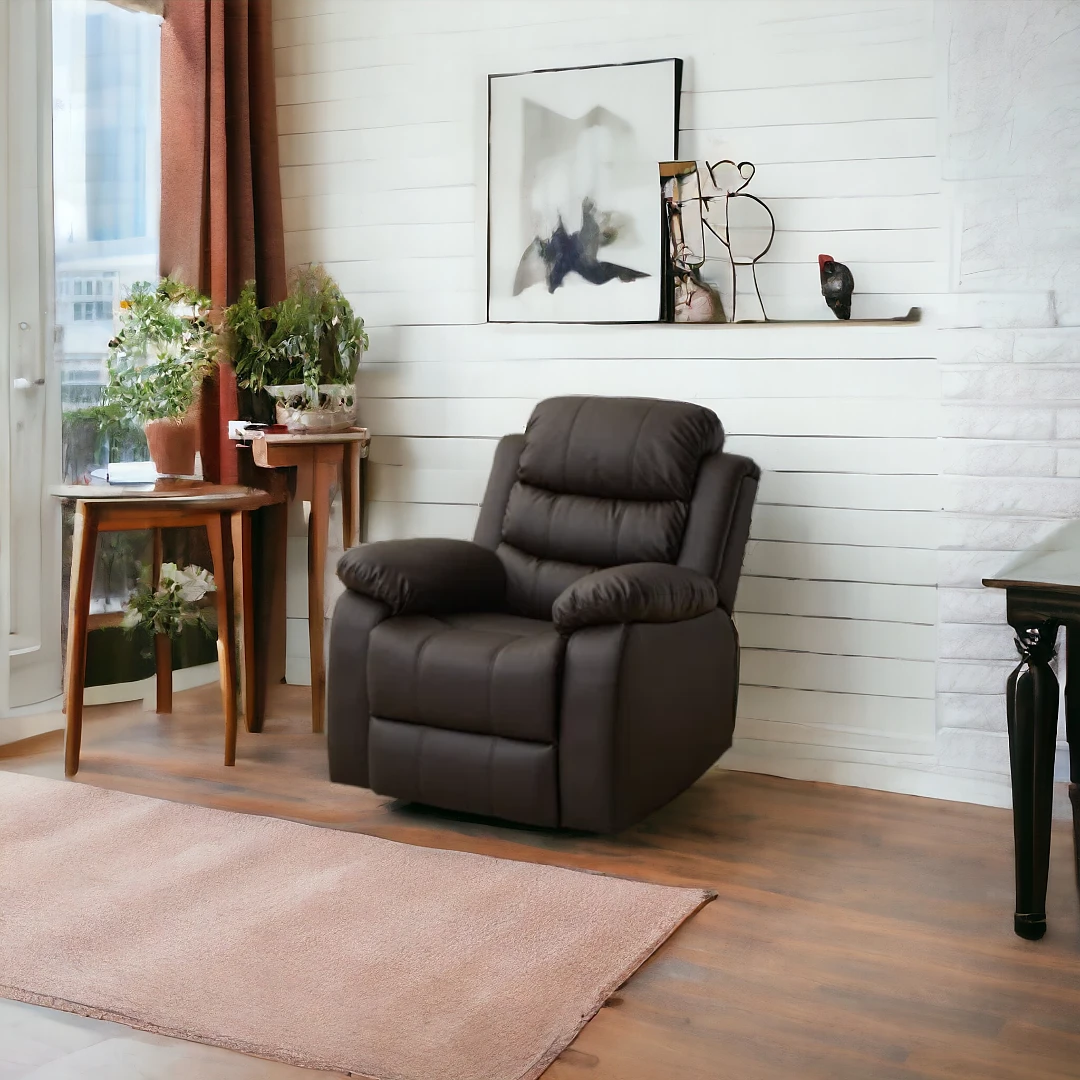 Premium brown leather recliner armchair angle shot