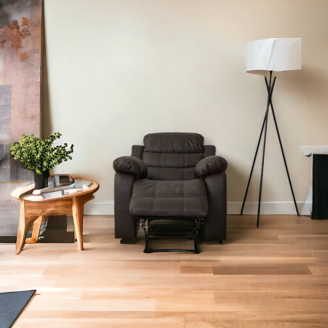 Stylish brown leather recliner chair room setting