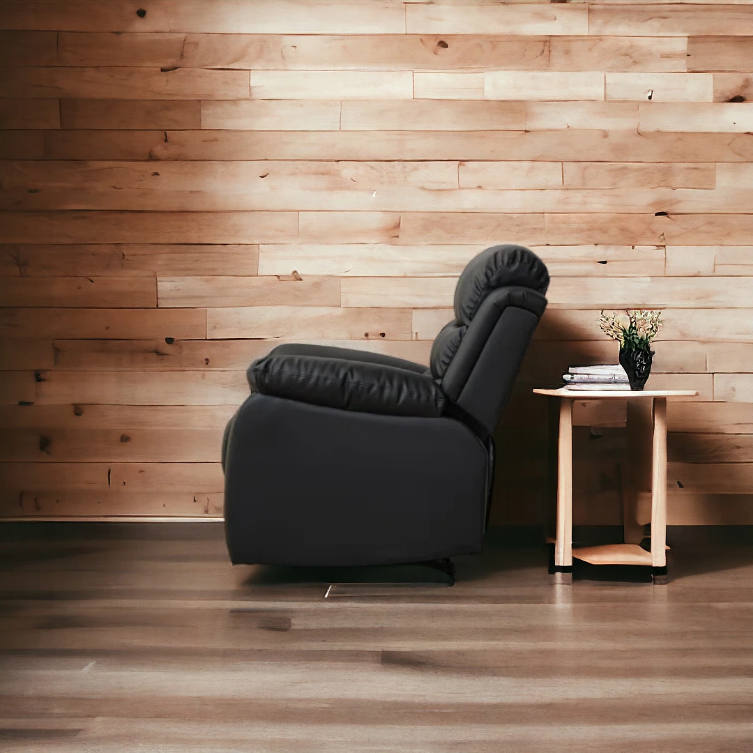 Modern black leather recliner armchair detail close-up