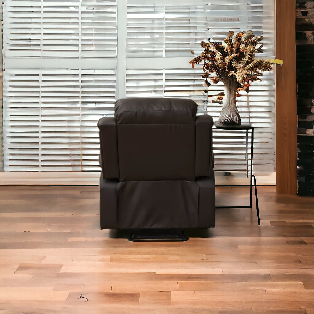 Contemporary brown leather recliner armchair lifestyle image
