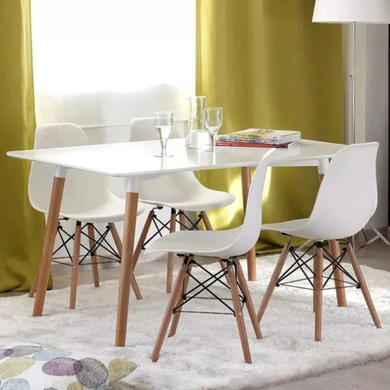 Minimalist dining table set for four, perfect for small spaces.