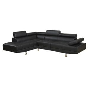 Stylish black leather corner sofa with chaise for modern living rooms