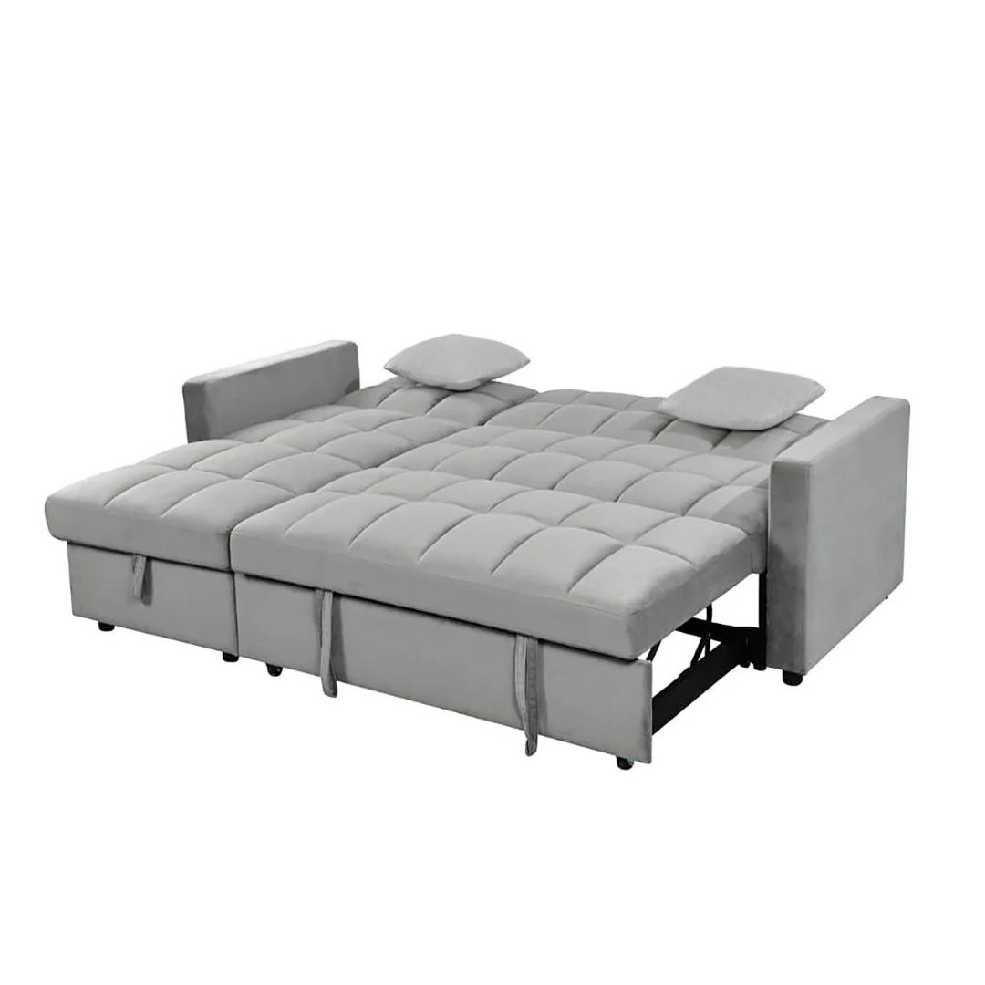 Grey reversible chaise sofa bed with pull-out bed function