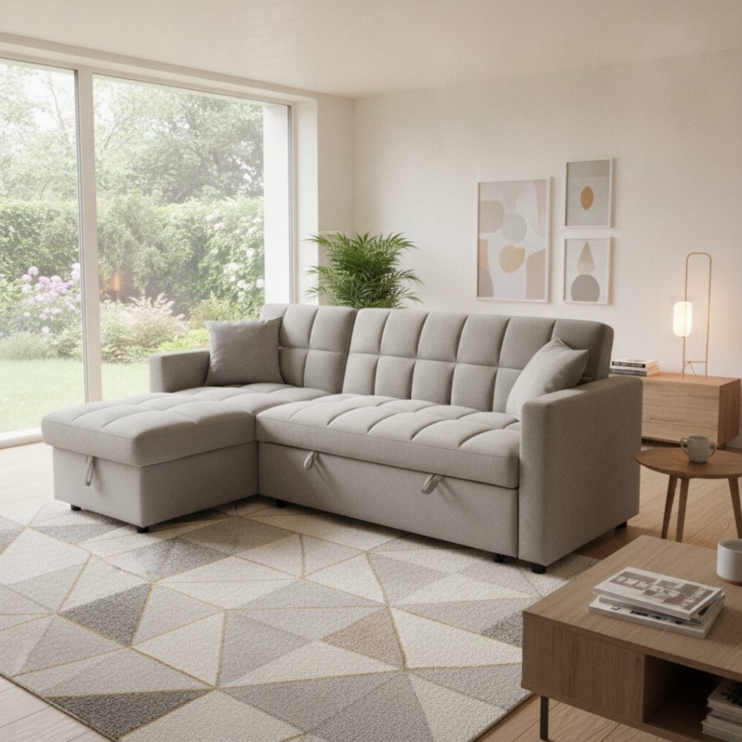Space saving grey sofa bed for apartments