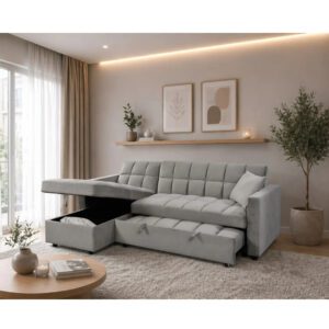 Pull-Out Sofa Bed With Reversible Storage Chaise Kris side view grey