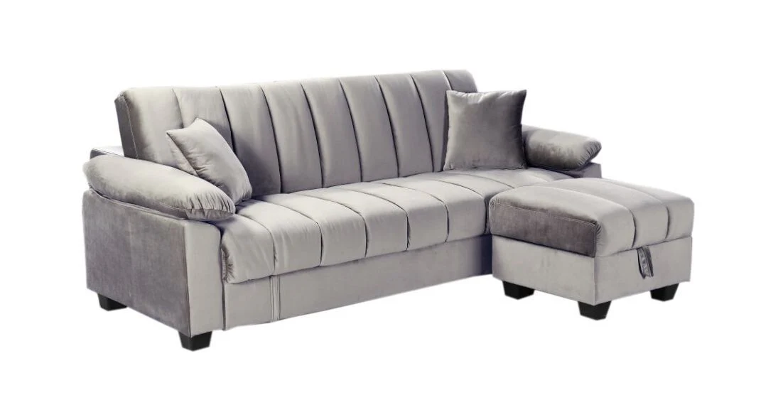 Modern grey sofa bed with practical storage space