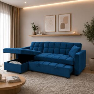 Pull-Out Sofa Bed With Reversible Storage Chaise Kris in contemporary living room