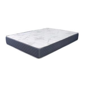 Luxury visco memory foam mattress with grey sides and blue cushions