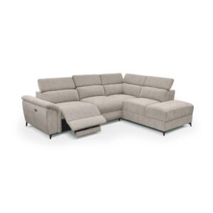 Aaron beige electric corner sofa with chaise and storage footstool