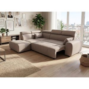Dolce beige corner sofa bed in sleeping position