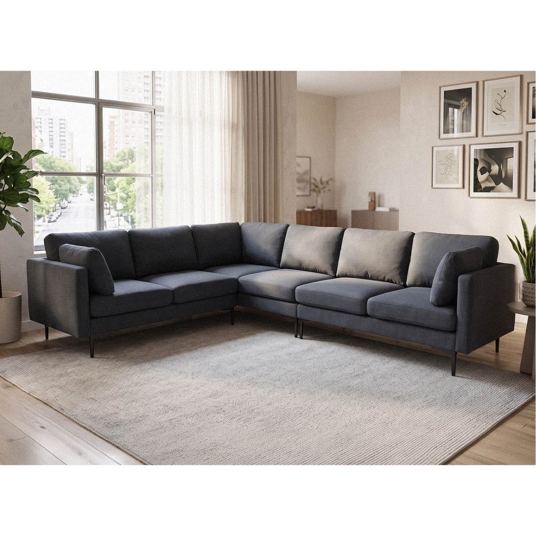 ALT: Charcoal grey fabric detail on Lea corner sofa