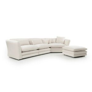 Angelina beige modular chaise sofa 355cm with curved chaise and footstool