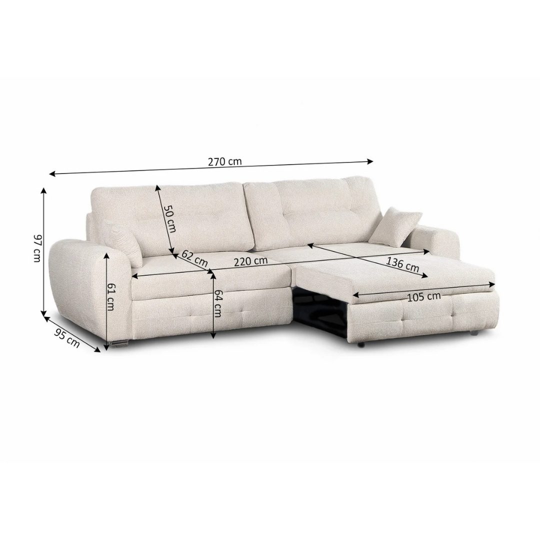 Beige storage chaise sofa Lila with 270cm width