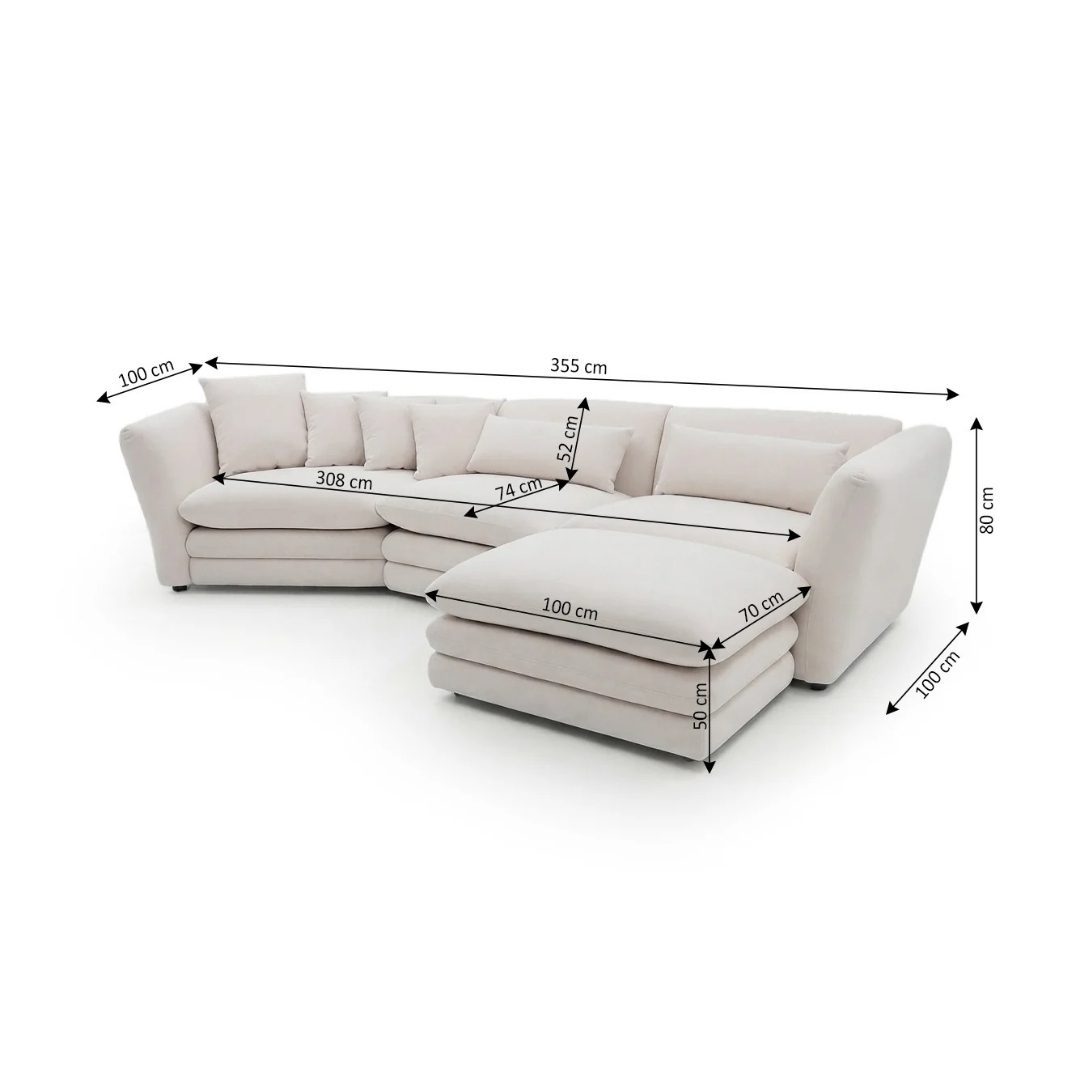 Modern beige sectional sofa Angelina with curved contemporary design