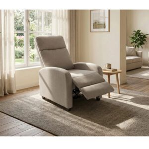 Side view of the Ellie brown recliner armchair showing its compact reclining design