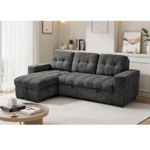 Grey corner sofabed providing seating for four people