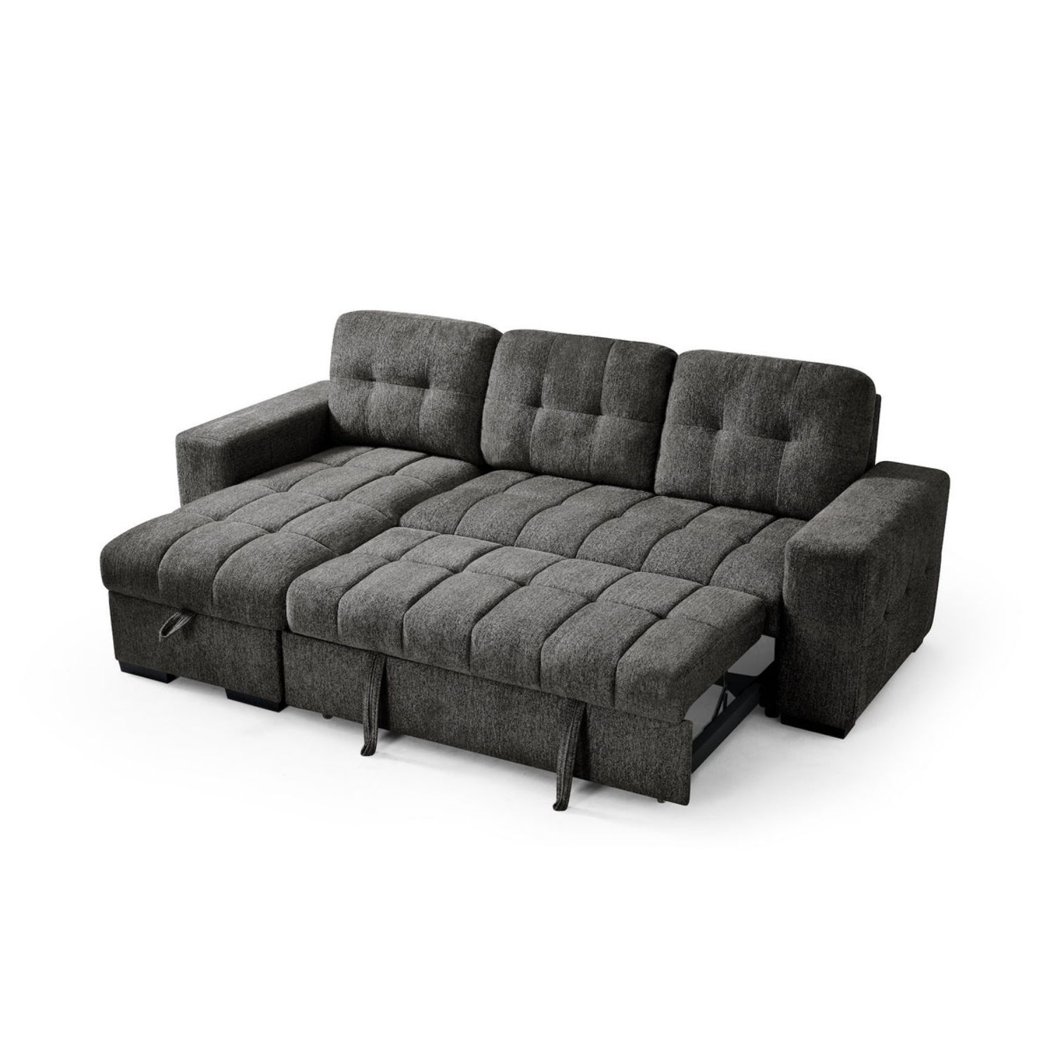 Comfortable grey fabric corner sofa bed seating area
