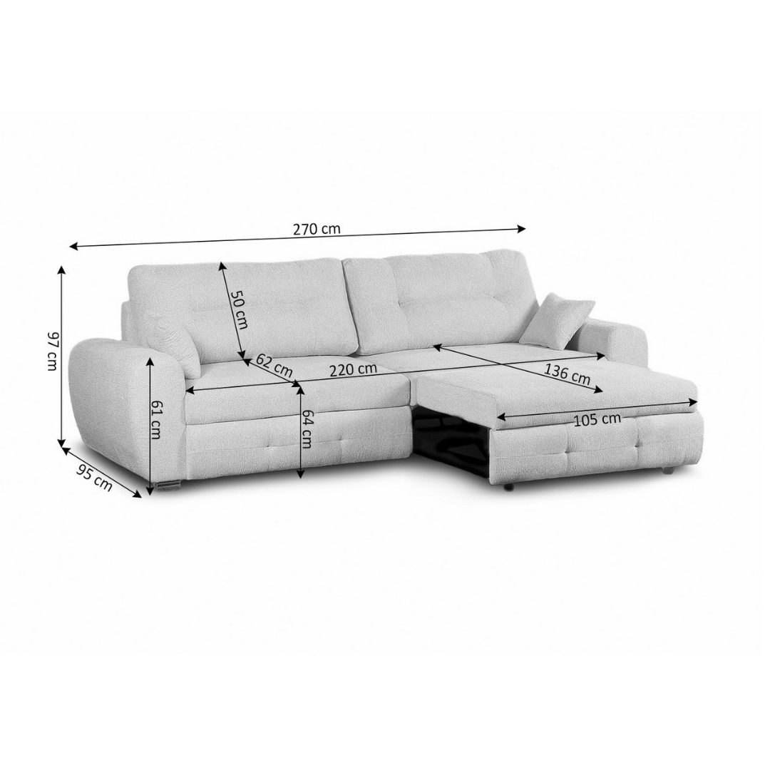 Grey storage chaise sofa Lila with 270cm width