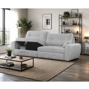 Grey chaise longue sofa with hidden storage compartment
