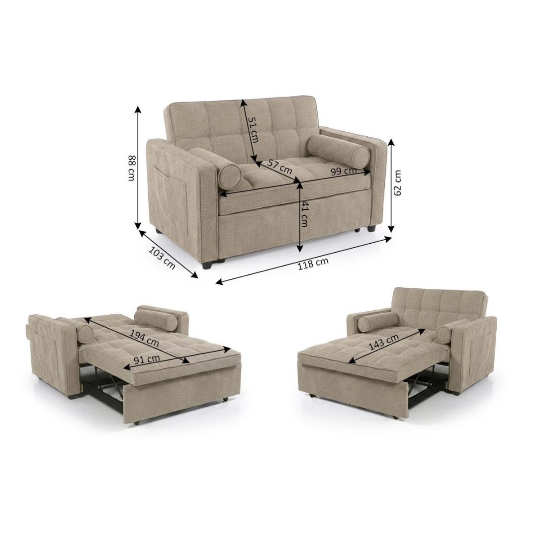 Beige sofa bed with 194x99cm sleeping area