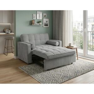 Joan XS grey sofa bed with cylindrical cushions
