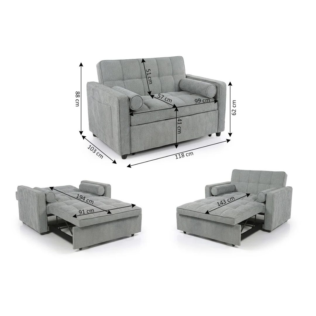 Grey sofa bed with 194x99cm sleeping area