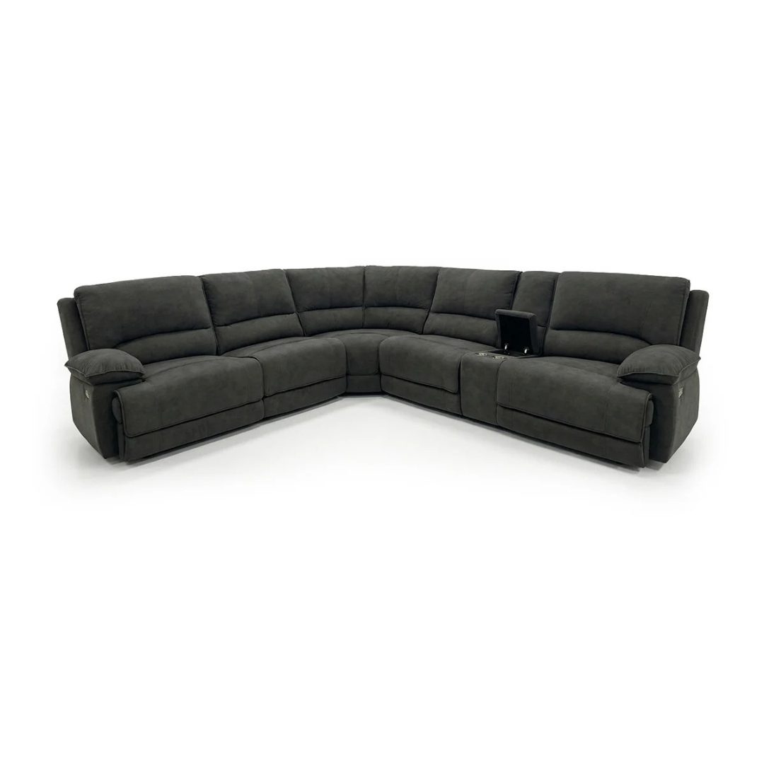 Laisy corner sofa with electric recliner extended for comfortable relaxation