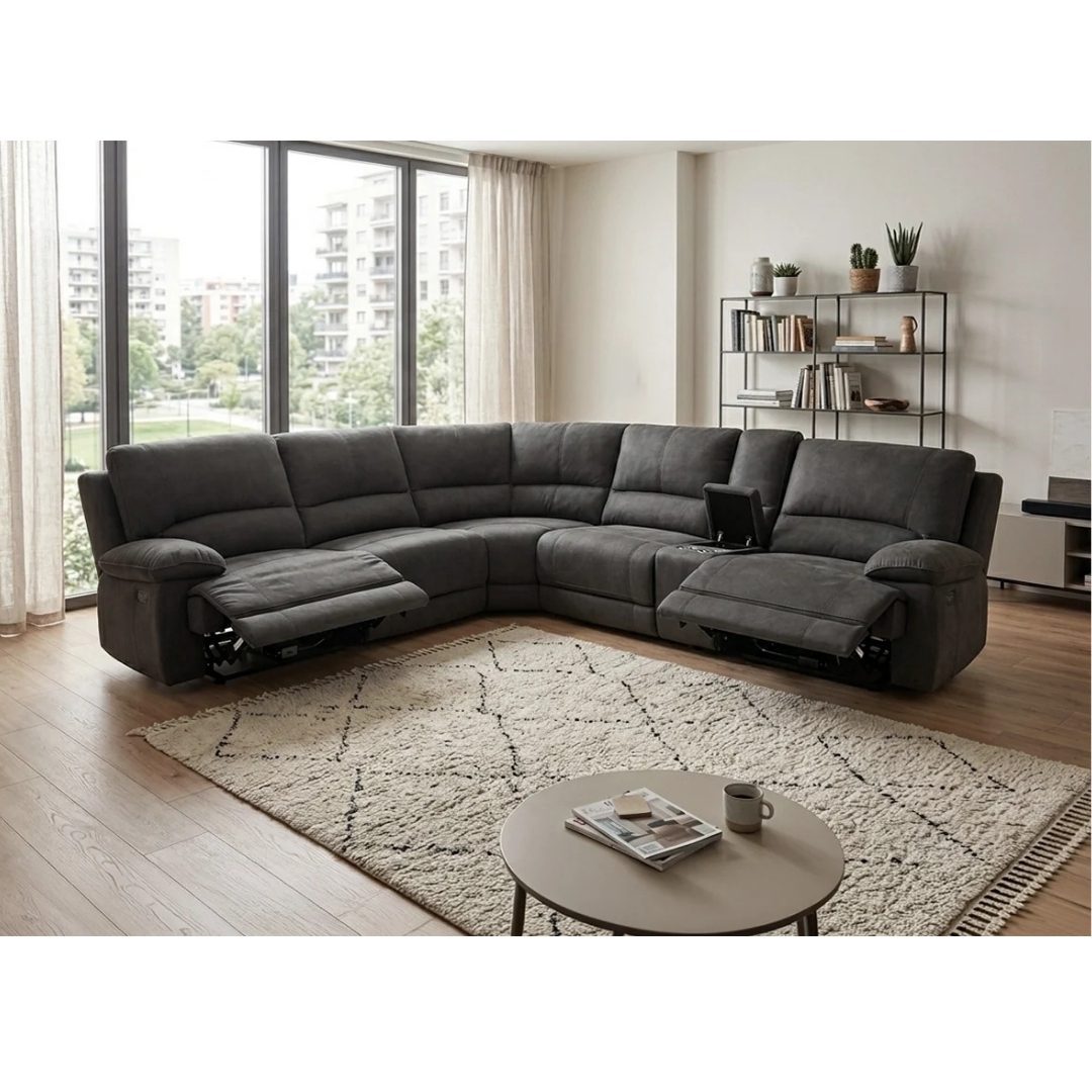 Laisy electric reclining corner sofa with two integrated USB charging ports