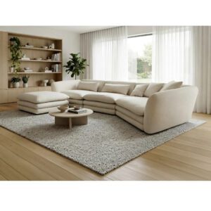 Beige chaise longue sofa Angelina 355cm with soft fabric upholstery