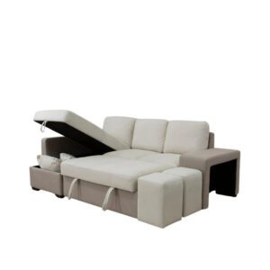 Spacious chaise longue section of Stacy beige-brown sofa bed
