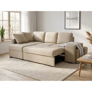 Spacious chaise longue section of Stacy beige sofa bed