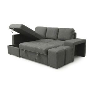 Wide view of Stacy dark grey chaise longue sofa bed