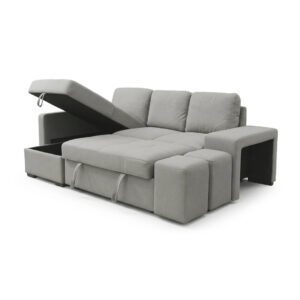 Stacy grey sofa bed with two matching poufs