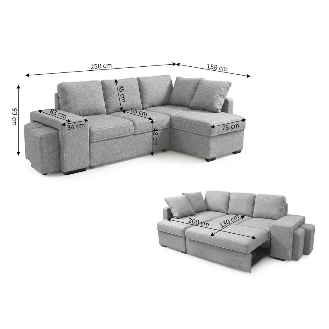 Storage compartment inside Stacy light grey chaise longue sofa